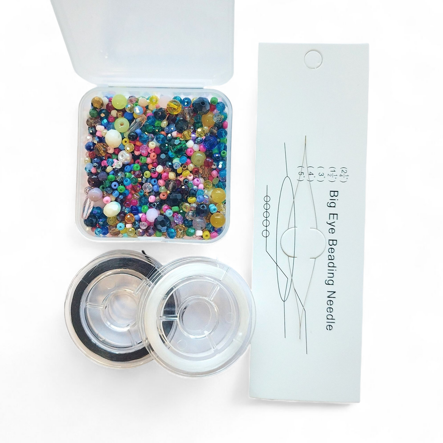 DIY glasperle mix 3-6 mm. Incl. sort og hvid elastik + perlenål.