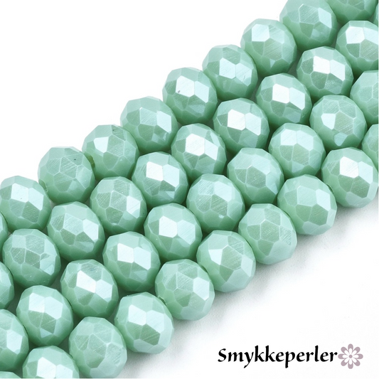 Glasfacetter rondeller mintgrøn 4x3 mm. hel streng.