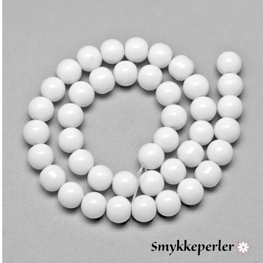Glasperler glatte perliserede hvide 6 mm. Hel streng.