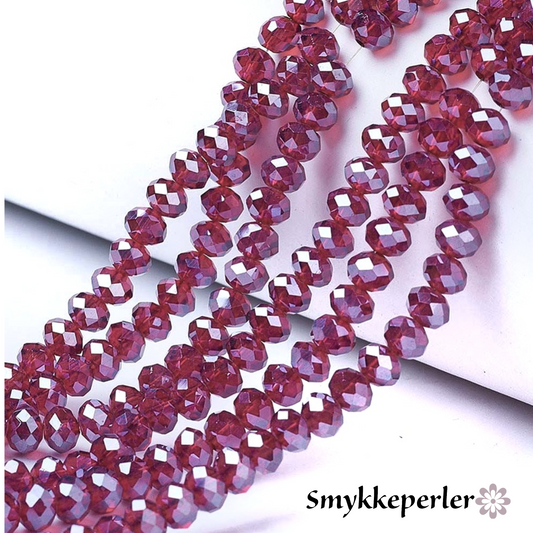 Glasfacetter rondeller rød violet 4x3mm. hel streng.
