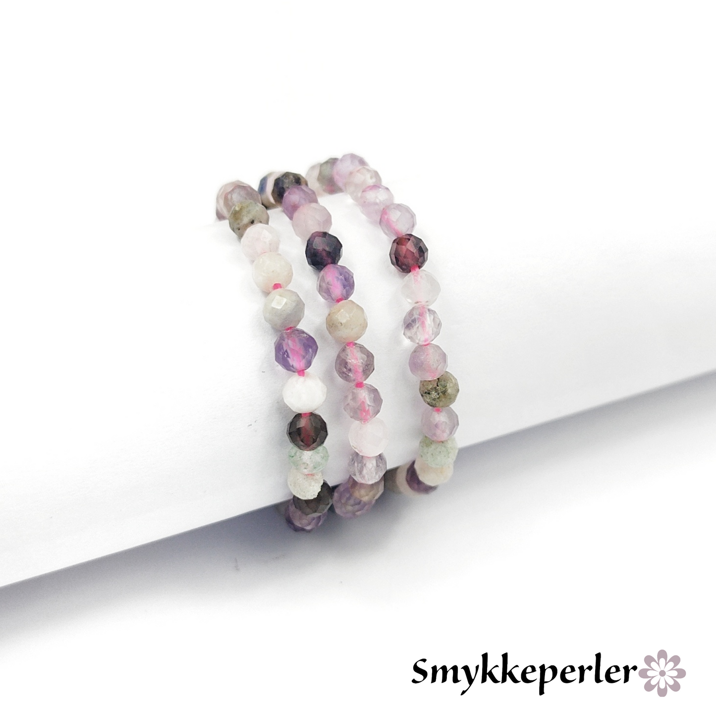 Halvædelsten mix facetterede perler 4mm. hel streng