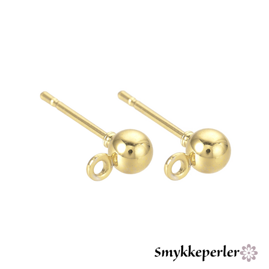 Ørestikkere stål forgyldte med 18k guld. 2 stk. Nikkelfrie.