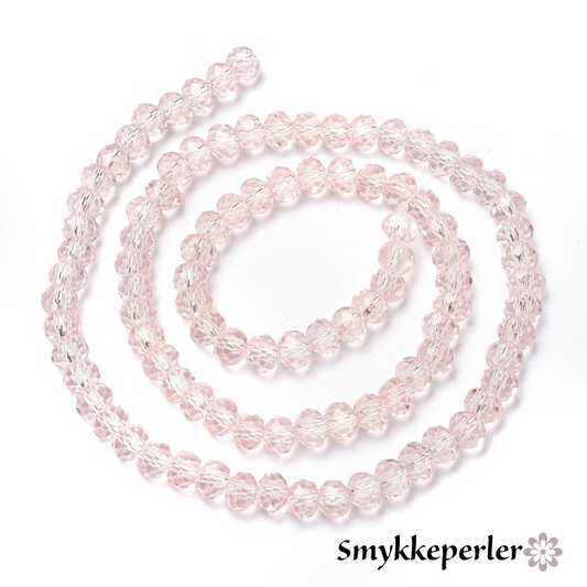 Glasfacetter rosa rondeller 4x3 mm. Hel streng.