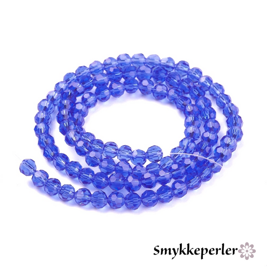 Glasfacet runde blå 6x6 mm. hel streng.