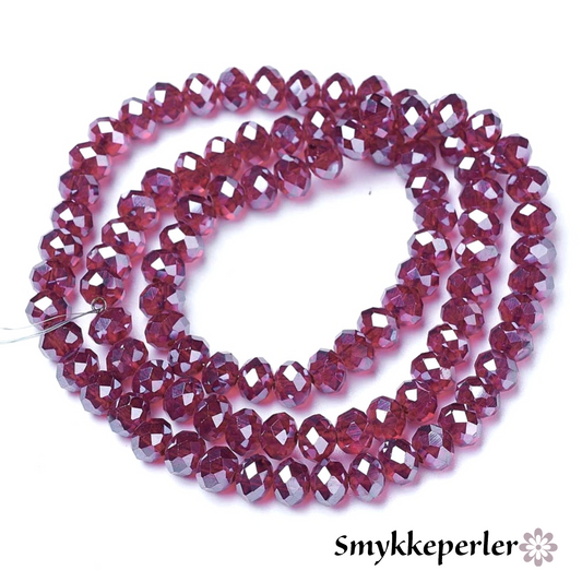 Glasfacetter rondeller rød violet 4x3mm. hel streng.