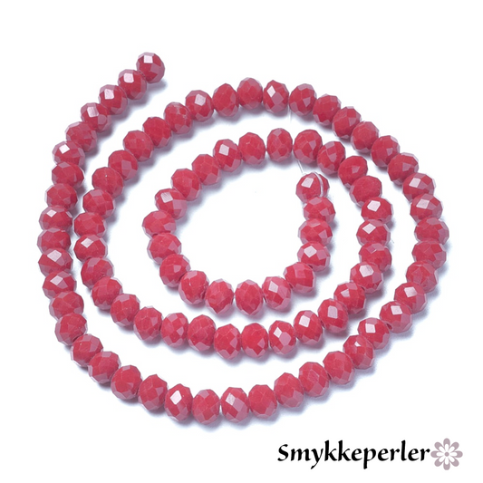 Glasfacetter røde runde 4 mm. Hel streng.