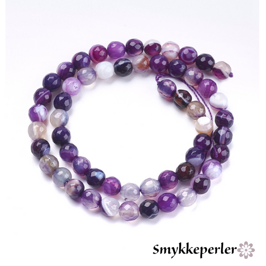 Agat lilla facetter 6 mm. hel streng.