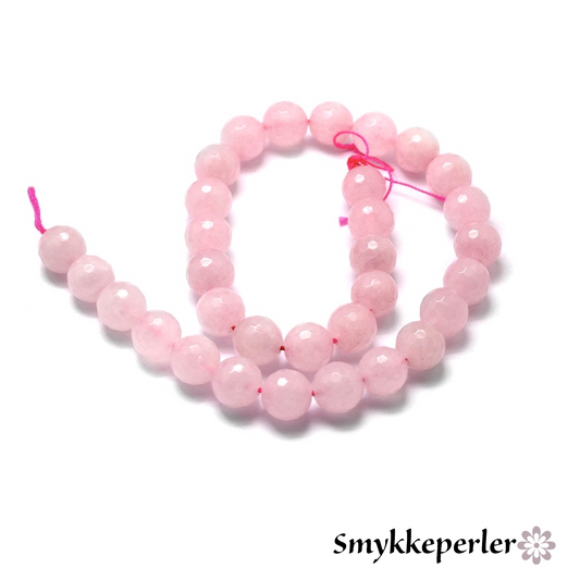 Rosa quartz facetter. 6 mm. Hel streng.