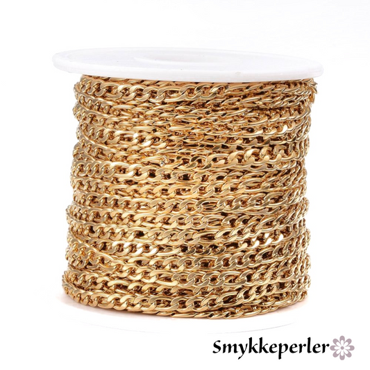 Kæde Figaro. 5.5~8x4x1mm. Rustfrit stål 18kguld. Pr. meter.