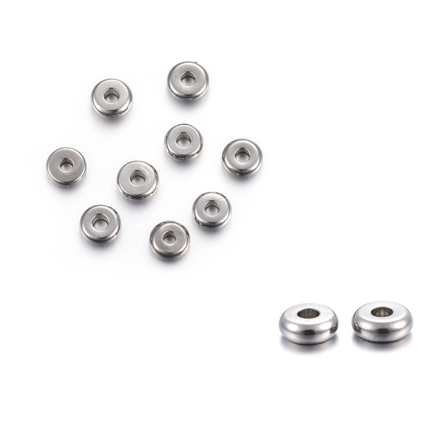 Små flade mellemperler. 304 stål. 5 stk.