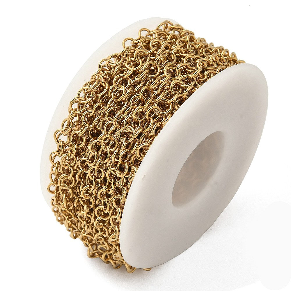 Rolo kæde 5 mm. Stål med 18k guld. Vandfast.