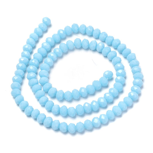 Glasfacetter rondeller turkis 4x3 mm. Hel streng.