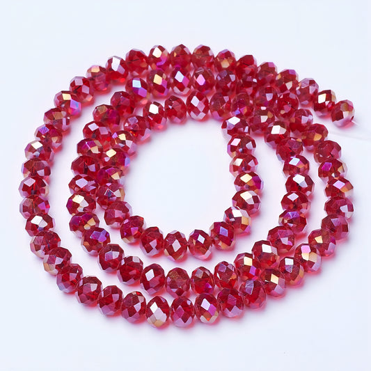 Glasfacet klare mørkerøde rondeller 3x2mm. hel streng.