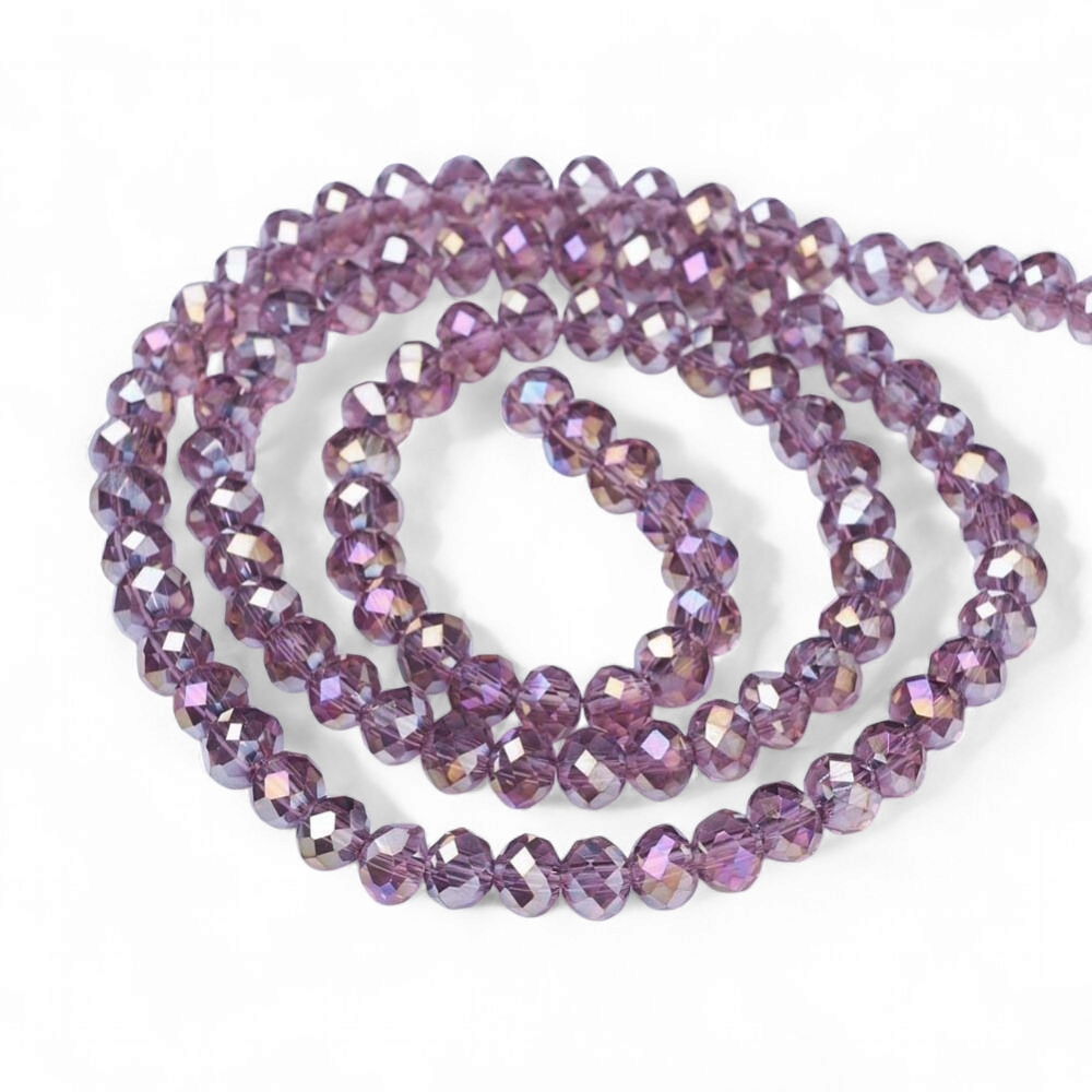 Glasfacetter rondeller gammelrosa. 4x3 mm. Hel streng.
