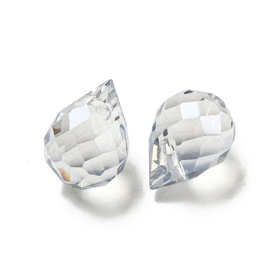 Dråber i facetteret glas. Med tværgående hul. 5 stk.