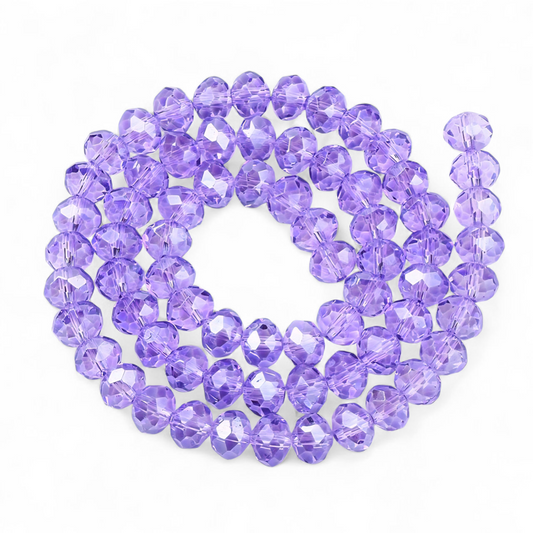 Glasfacetter klar lilla. Rondeller 6x5 mm. Hel streng.
