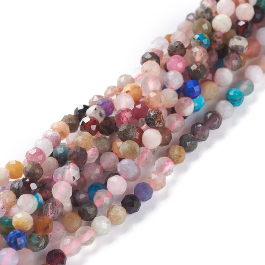 Halvædelsten mix facetterede perler 4mm. hel streng
