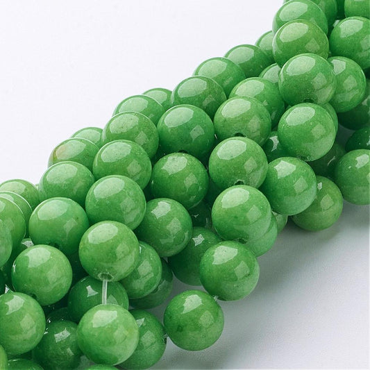 Jadeperler runde. Mørk lime 8 mm. Hel streng.
