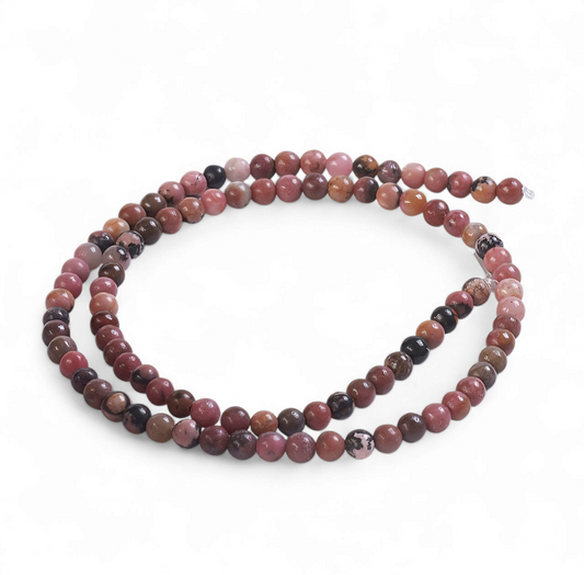 Rhodonite perler 6 mm. Hel streng.