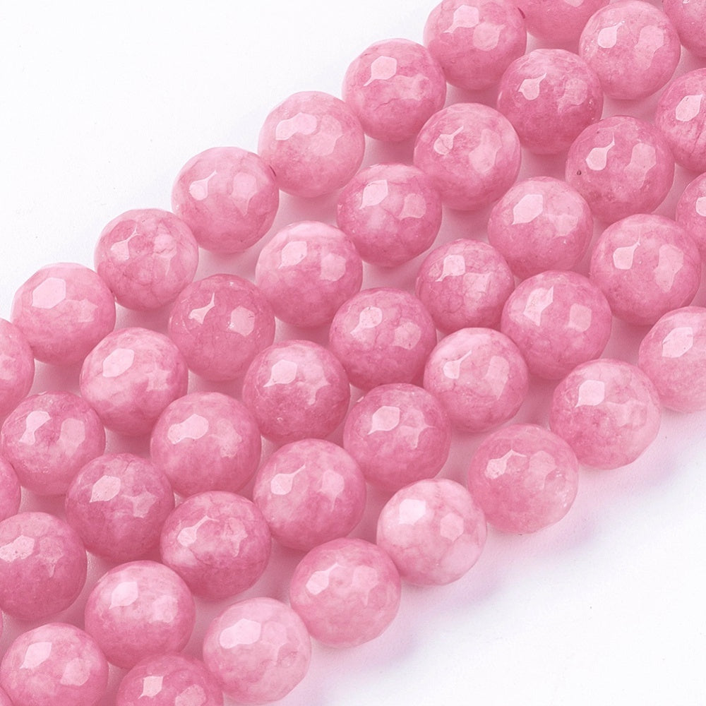 Jadefacetter runde. Coral 8 mm. hel streng.
