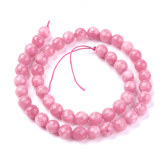 Jadefacetter runde. Coral 8 mm. hel streng.