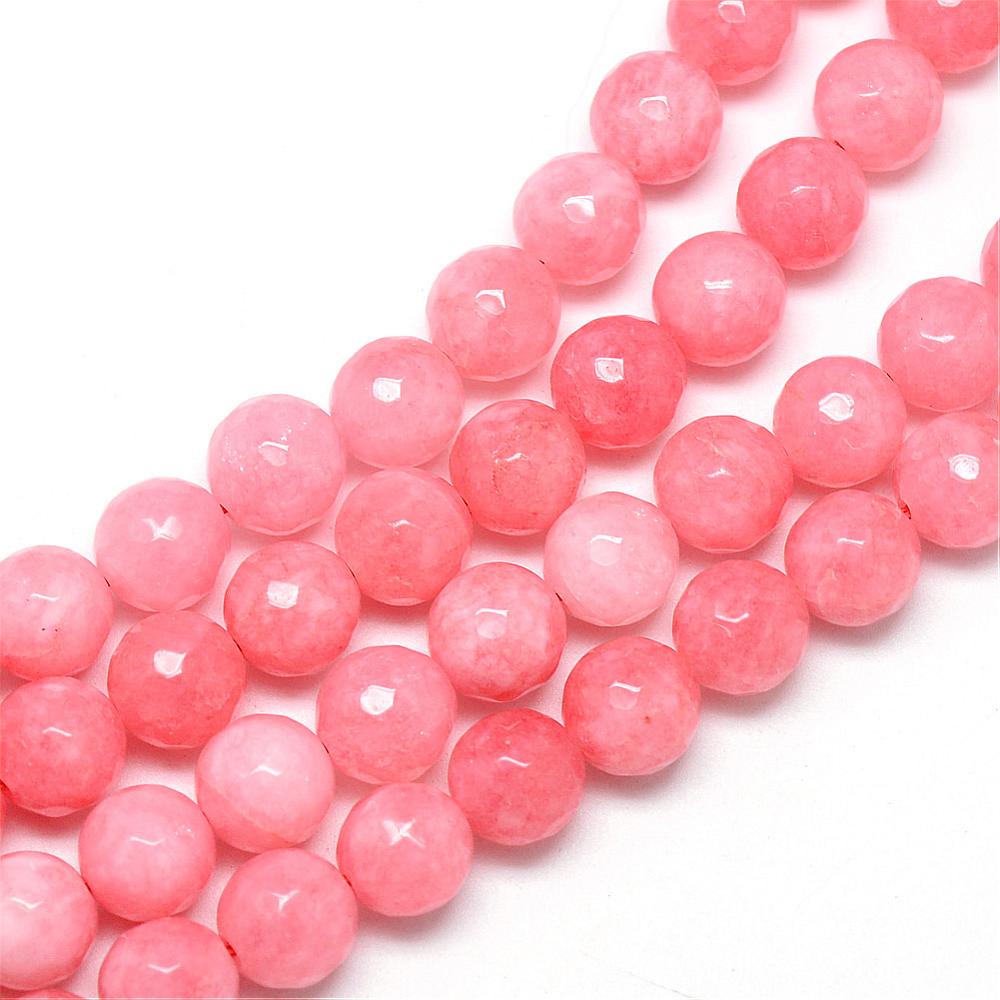 Jadefacetter coral. Runde 4 mm. Hel streng på ca. 38 cm.