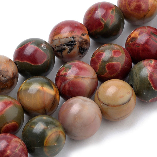 Jasper, Polychrome jasper. 8 mm. Hel streng.