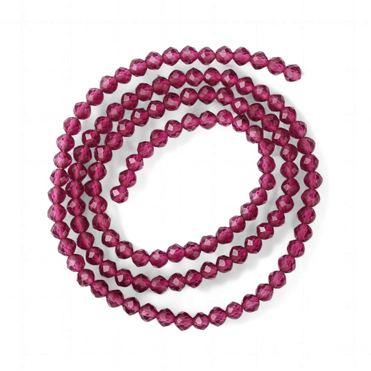 Glasfacet klare pink runde 3mm. hel streng. Kl. A.