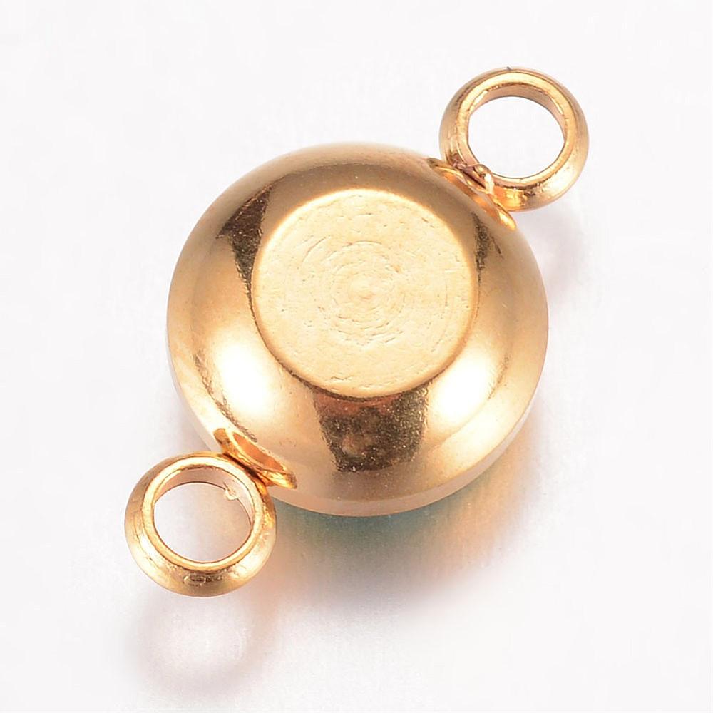 Link connectors i stål med 18k guld. Vandfaste. Med grøn glasfacet. 2 stk.