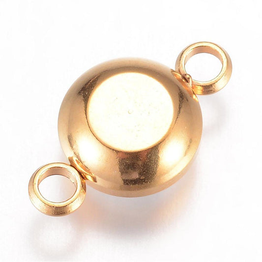 Link connectors i stål med 18k guld. Vandfaste. Med klar glasfacet. 2 stk.