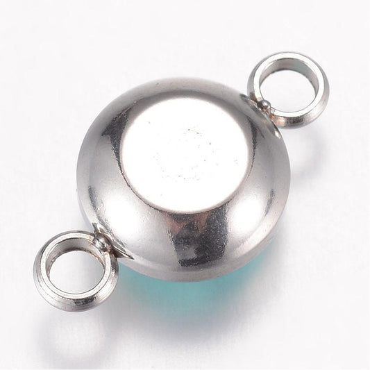 Link connectors i 304 rustfrit stål. Vandfaste. Med turkis glasfacet. 2 stk.