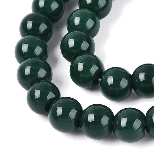 Runde glasperler 6 mm. Flaske grøn jade look. Hel streng.