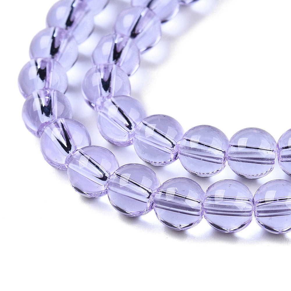 Runde glasperler lyselilla 6 mm. Hel streng.