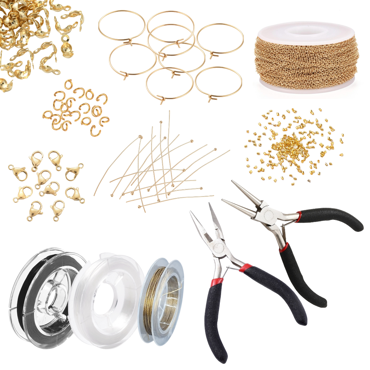 Basis startpakke med værktøj, stor med guld . Vandfaste kvalitets smykkematerialer i stål forgyldt med 18k guld.