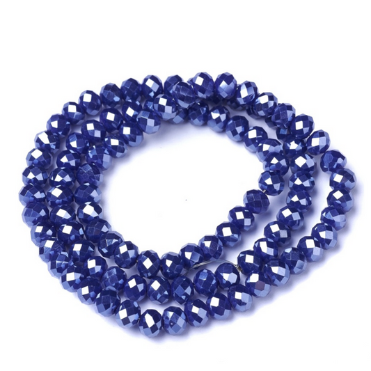 Glasfacetter rondeller mørk blå 4x3 mm. Hel streng.