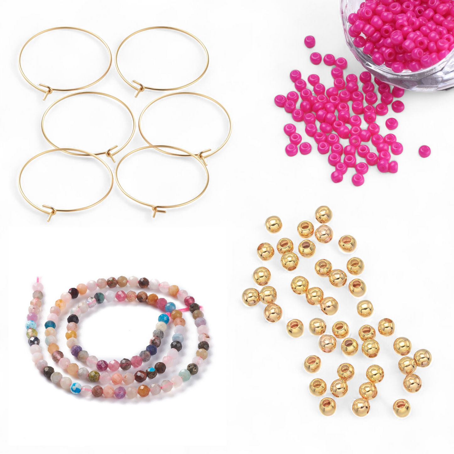 Hoops øreringe DIY pakke guld. Hotpink.