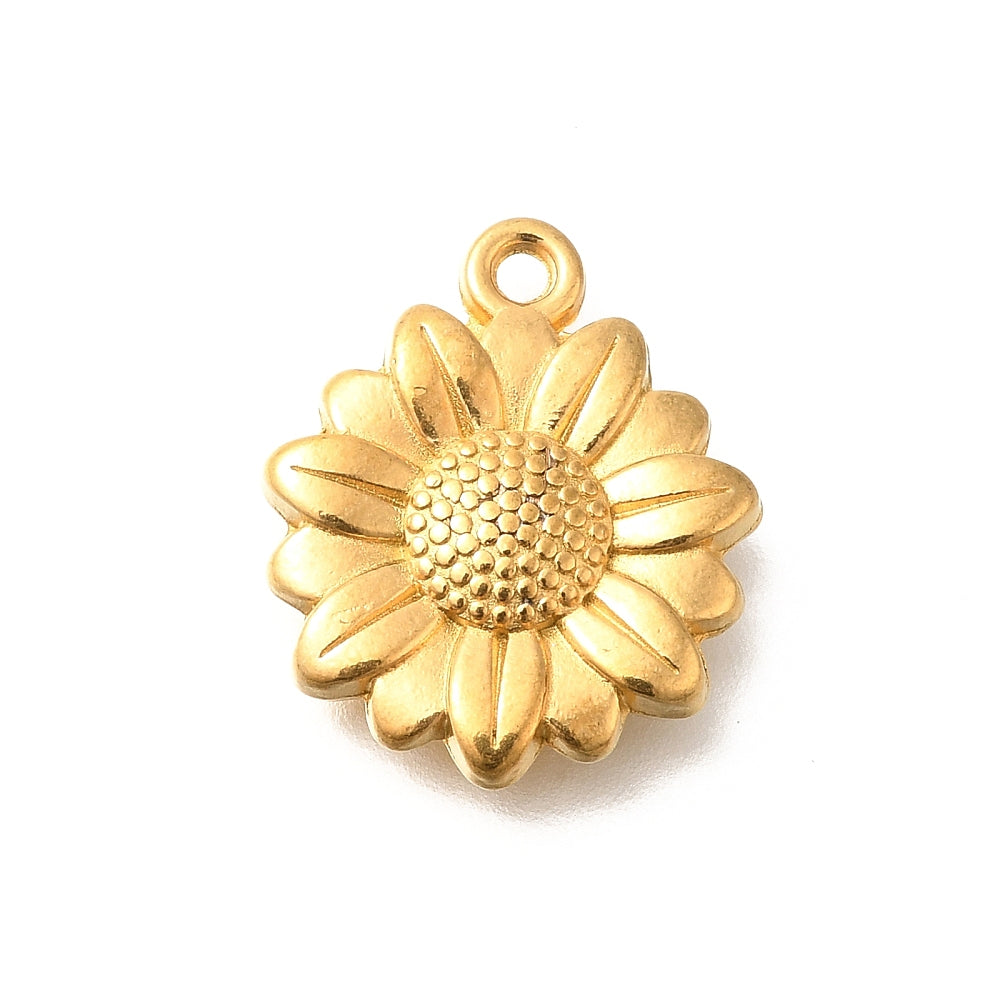 Vedhæng blomst i stål forgyldt med 18k guld. 15x15 mm.