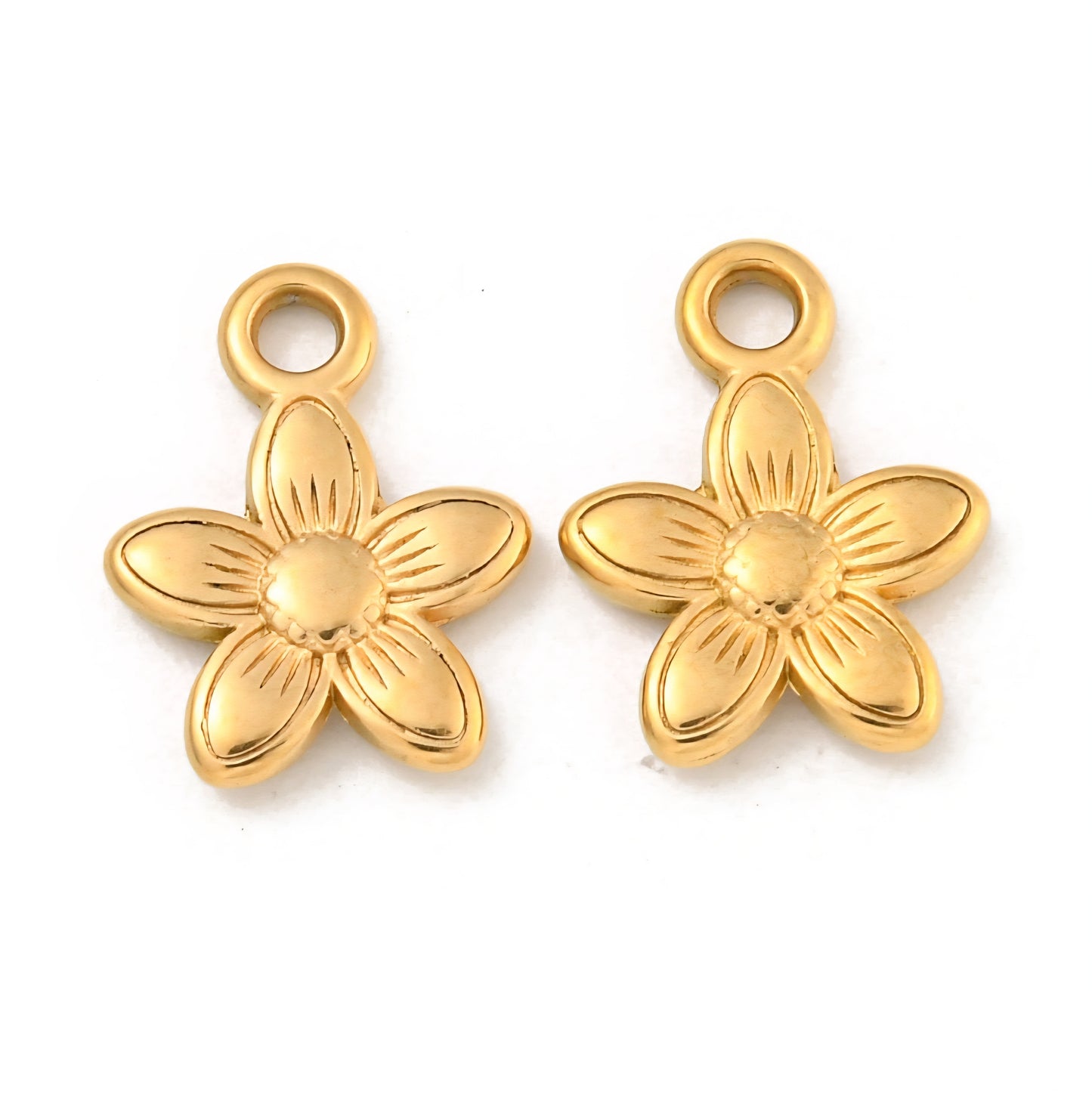 Vedhæng blomst. 304 stål forgyldt med 18k guld. 4 stk.