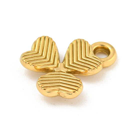 3-kløver vedhæng. 304 stål forgyldt med 18k guld. 2 stk.