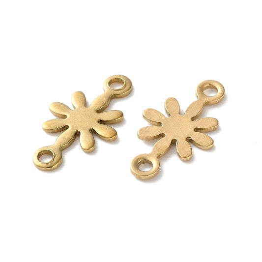 Link connectors i 304 stål forgyldt med 18k guld. Lille blomst. 4 stk.