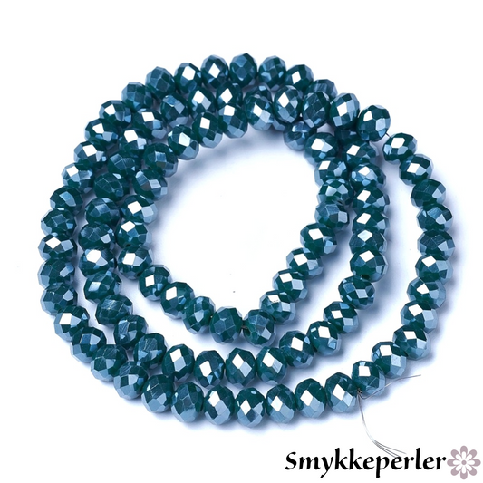 Glasfacetter rondeller mørk grøn 4x3. hel streng.