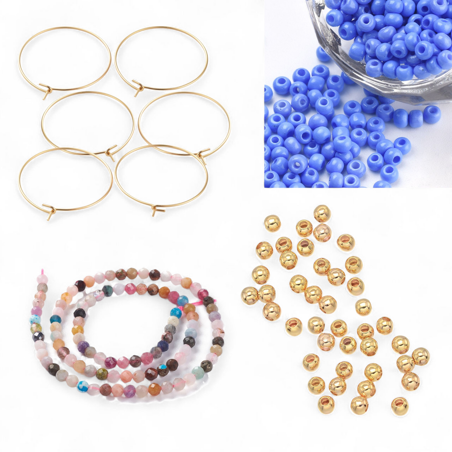 Hoops øreringe DIY pakke guld. Kornblå.