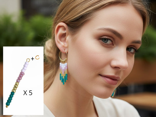 Lav fringe look øreringe i seed beads