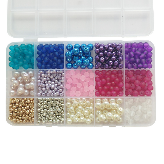 DIY perlebox med glasperler 4, 6 og 8 mm.