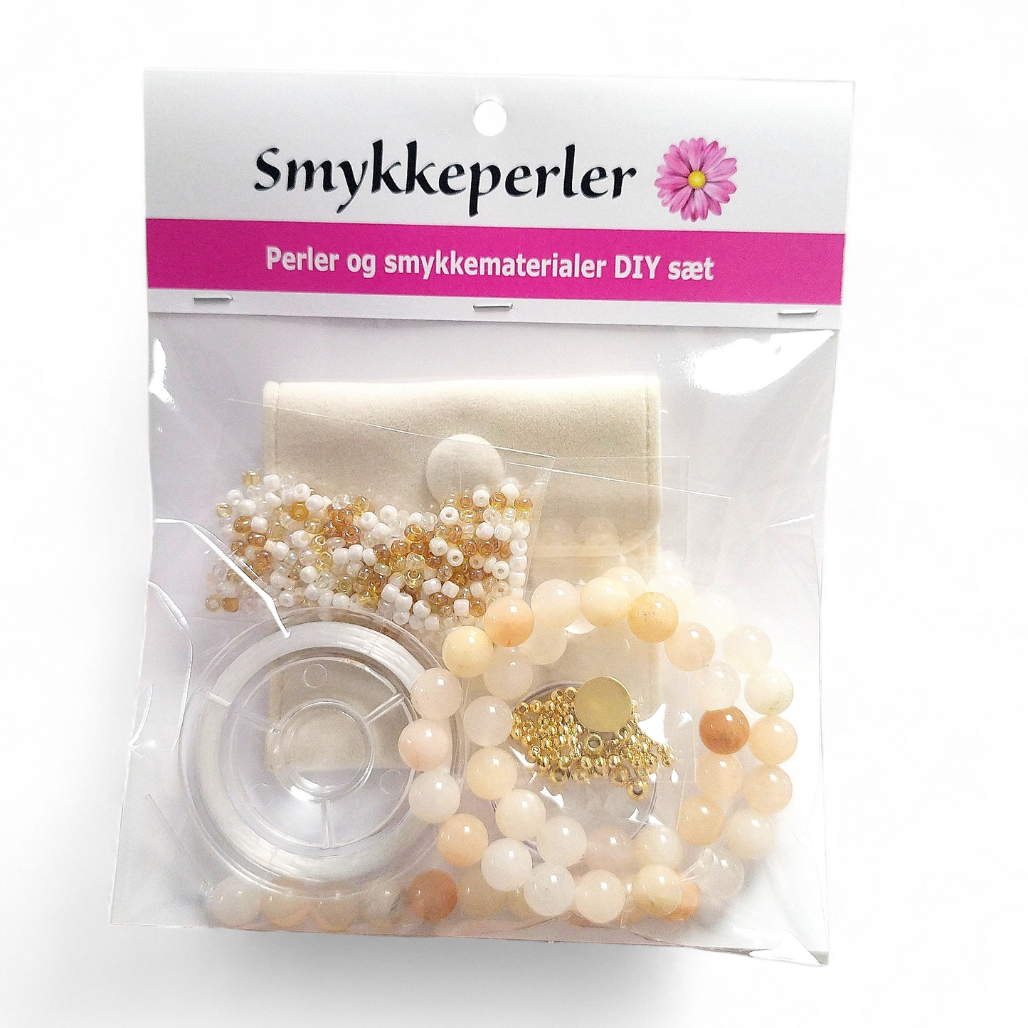 DIY sæt til 2-3 armbånd. Peach/ guld.