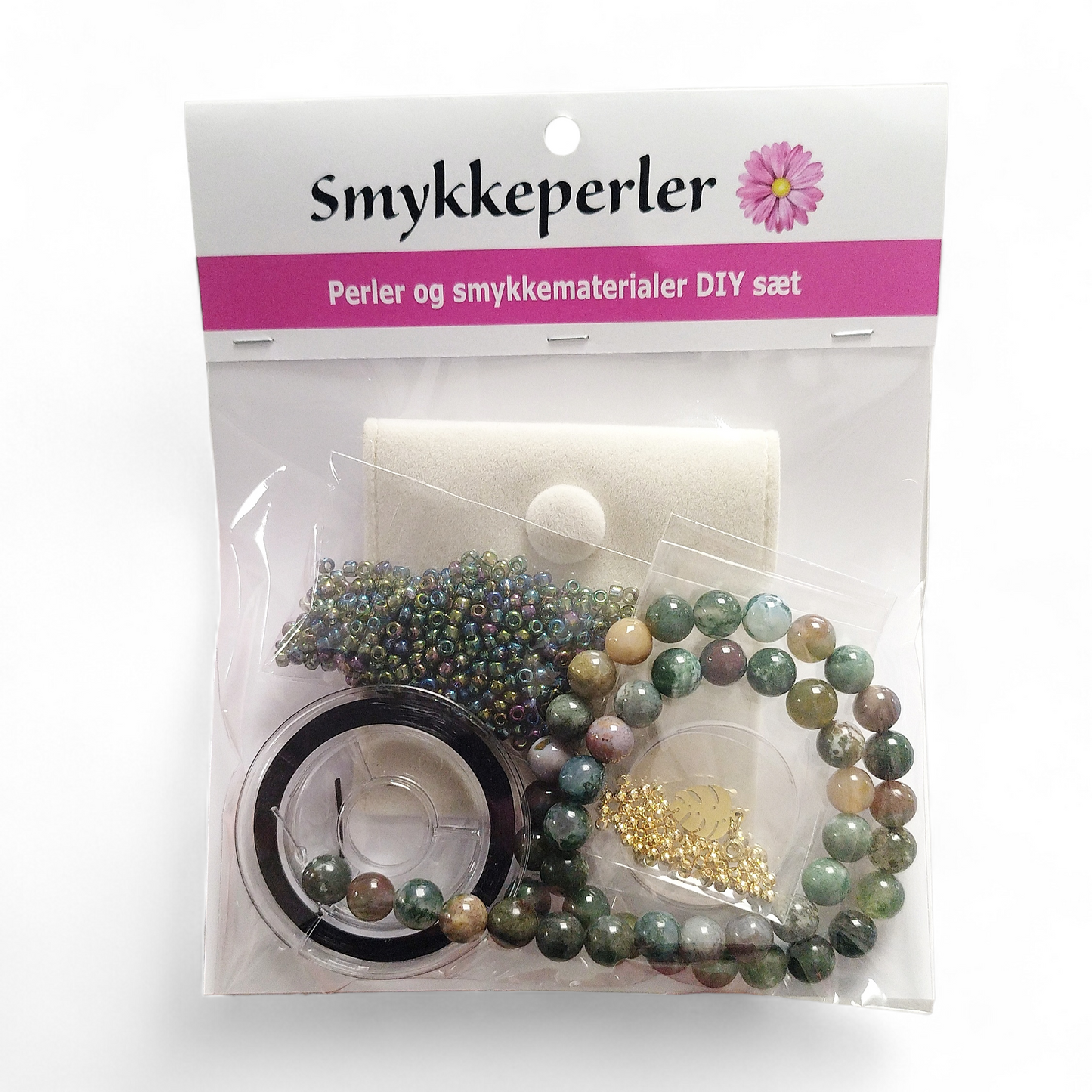 DIY sæt til 2-3 armbånd. Mosgrøn, guld.