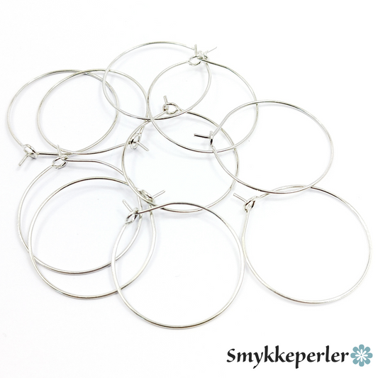 Øreringe hoops 25x0,7 mm. Platinlook. 100 stk. Nikkelfrie.