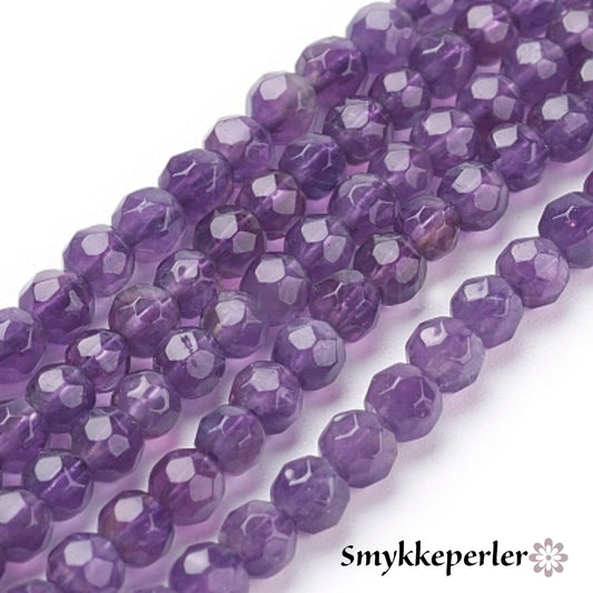 Amethyst ædelsten facetter 4 mm. Hel streng.