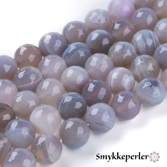 Natural stribe agat. Facetter. 10 mm. Hel streng.