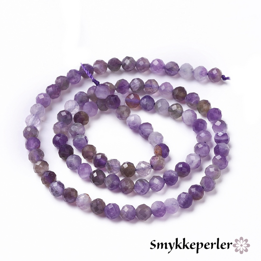 Amethyst ædelsten facetter 4 mm. Hel streng.